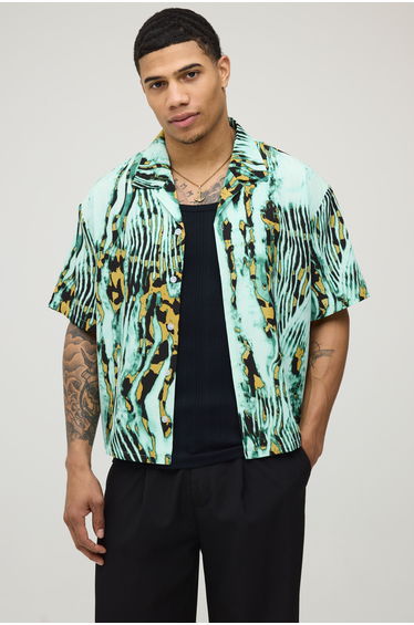 Oversized Boxy Abstract Floral Print Shirt - green