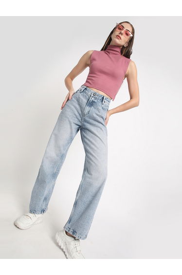 Women Straight Fit Faded Cotton Jeans