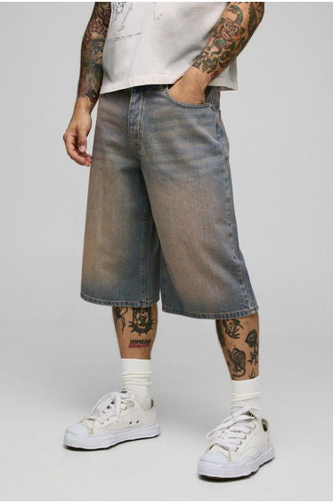 Longline Washed Denim Jorts - antique wash