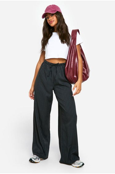 Stripe Wide Leg Trousers - black