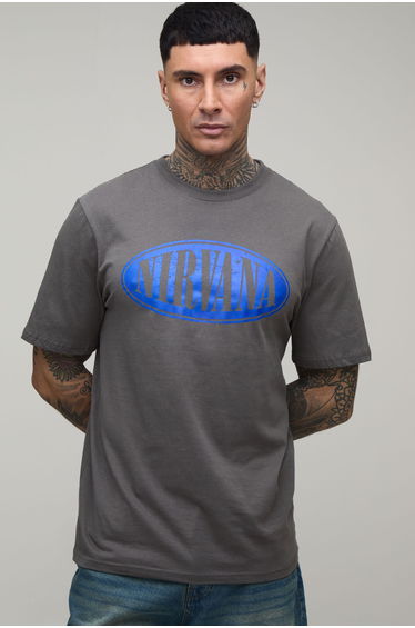 Tall Regular Nirvana License Print T-shirt - charcoal