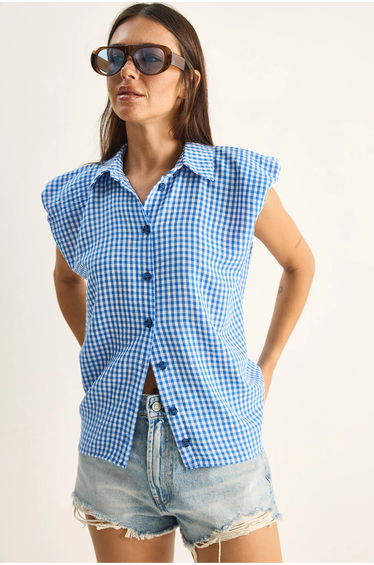 LUCCI Gingham Cotton Sleeveless Shirt