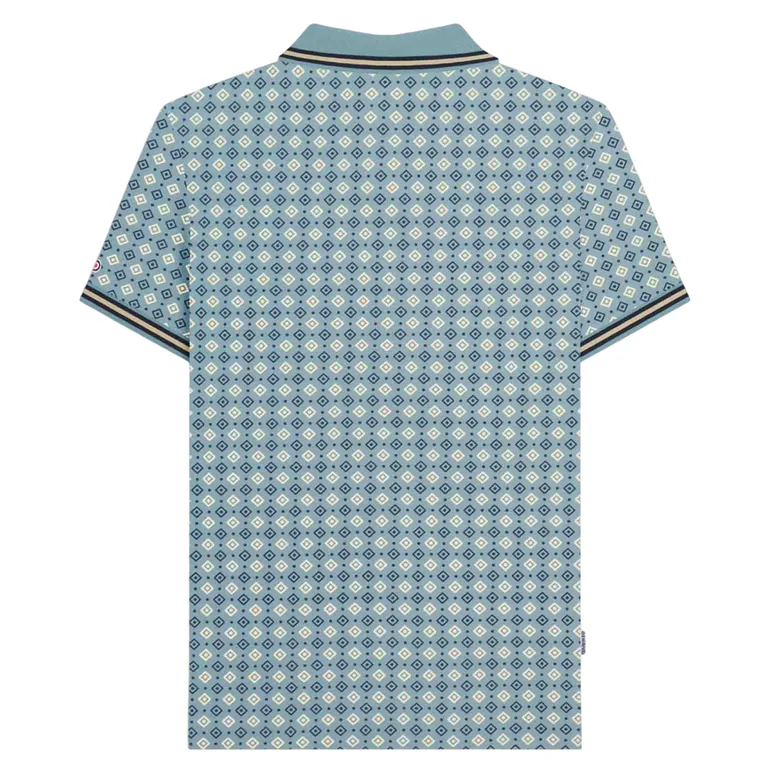 Lambretta Mens SS25 Geometric Big & Tall Polo Shirt - Smoke Blue - 1