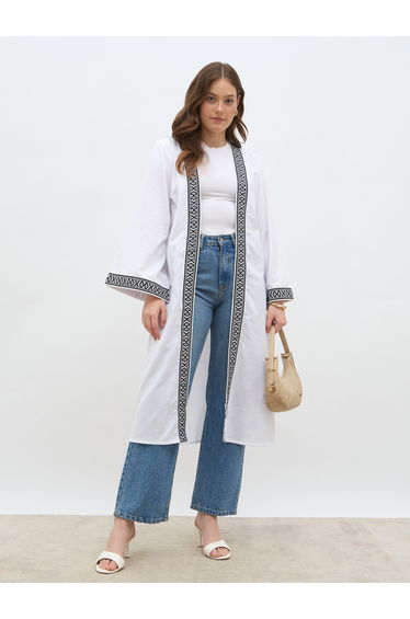 Regular Fit Embroidered Edge Midi Kimono