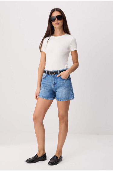 Blue High Waist City Boy 100% Cotton Denim Shorts