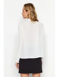 Black Woven Shirt with Detachable Bow - 5