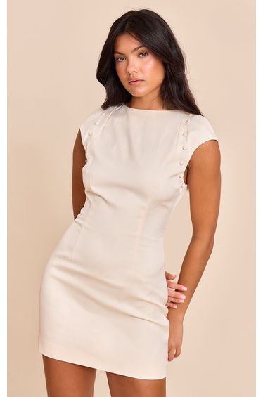 Butter Cream Woven Button Detail Cap Sleeve Mini Dress