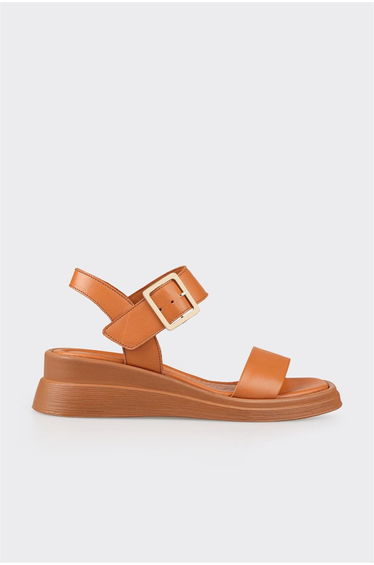 Tan Leather Women's Wedge Heel Sandals
