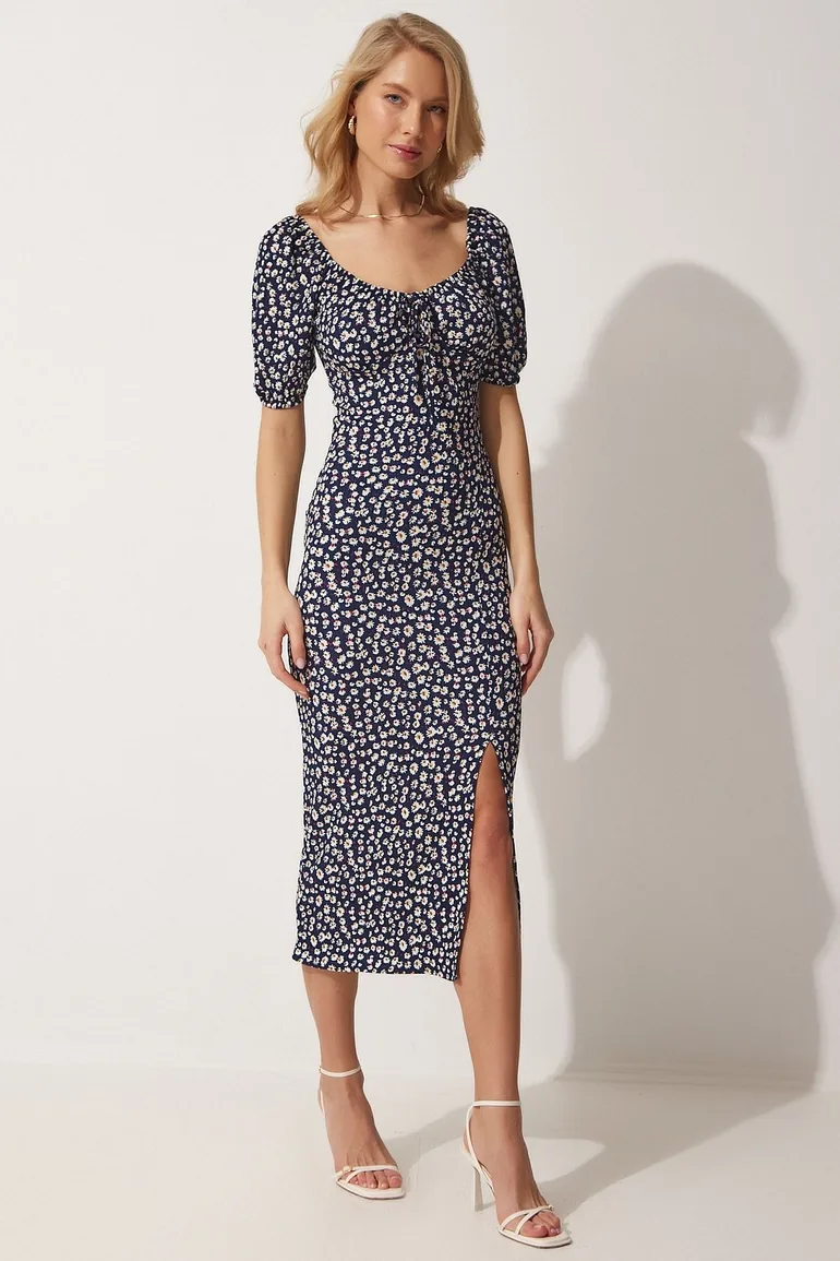 فستان ميدي بقصة ضيقة بطبعة أزهار  - 3