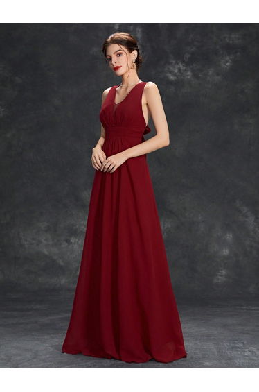 Leely Burgundy V-Neck Chiffon Bridesmaid Dress with Back Bow