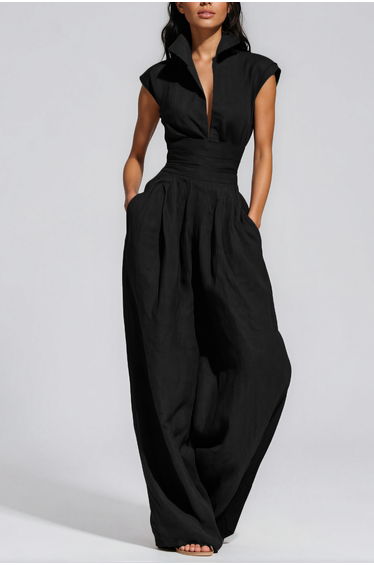 Hermanus V Neck Ruch Jumpsuit In Black