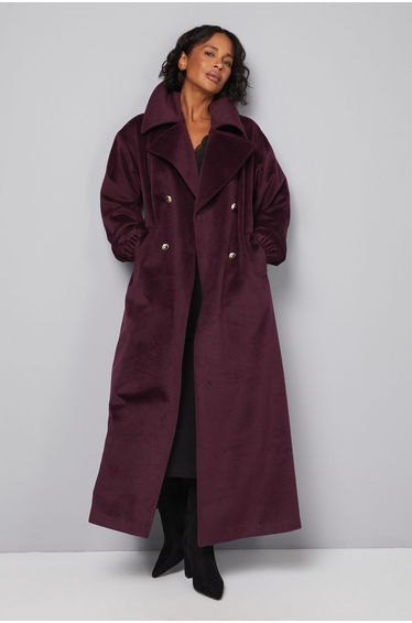 Elastic Cuff Collar Detail Maxi Coat