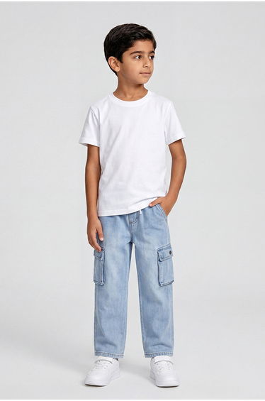 Denim Cargo Pants With Pockets