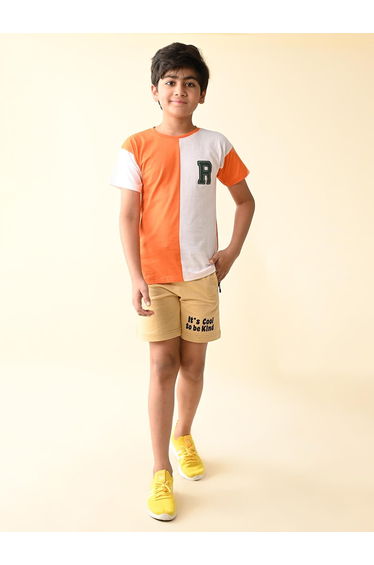Color Bock T-shirt and Printed Shorts Set