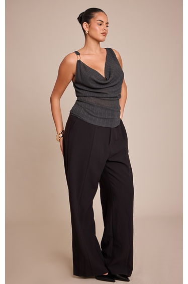 Plus Charcoal Trim Detail Cowl Neck Knit Top