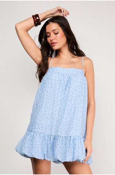 Spot Organza Strappy Bubble Hem Mini Dress