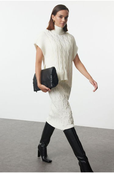 Ecru Maxi Knitwear Soft Textured Sweater Dress