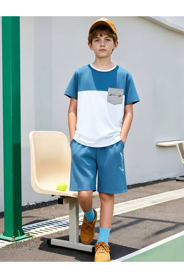 Boys Color Block Short Sleeve T-Shirt and Shorts Set