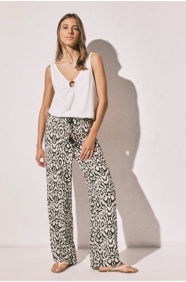 Black print long trousers