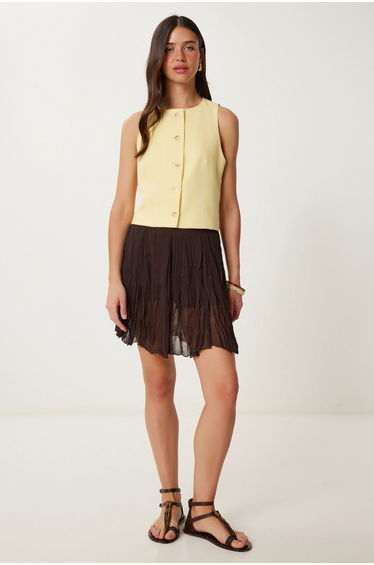 ISTANBUL Textured Mini Skirt with Elastic Waist
