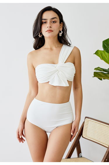 Sweet Knot One-Shoulder Bikini Set in White