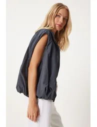 Women's Smoke Stand Collar Elastic Waist Parachute Vest - 3