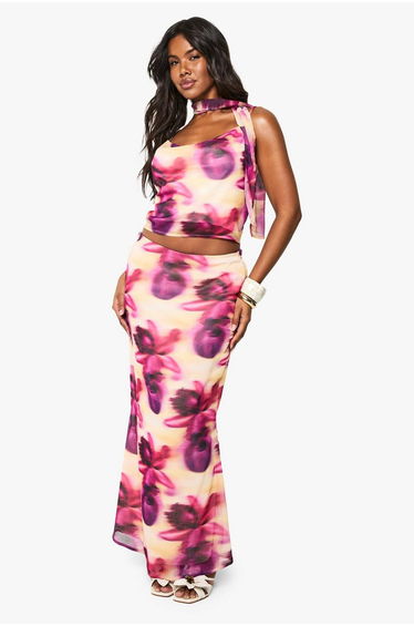 Blurred Floral Print Woven Skirt