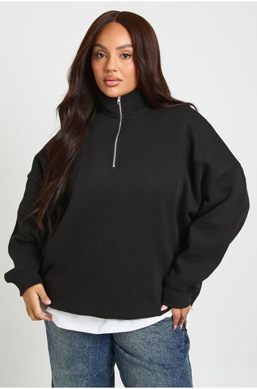Plus Oversized Half Zip Sweatshirt - black