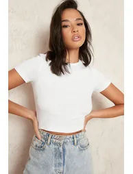 Short Sleeve Crew Neck Rib Top - white - 2