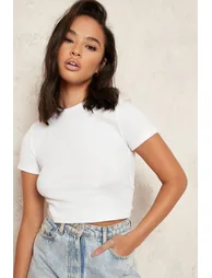Short Sleeve Crew Neck Rib Top - white