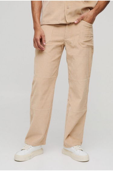 Straight Acid Wash Corduroy Panel Trousers - sand