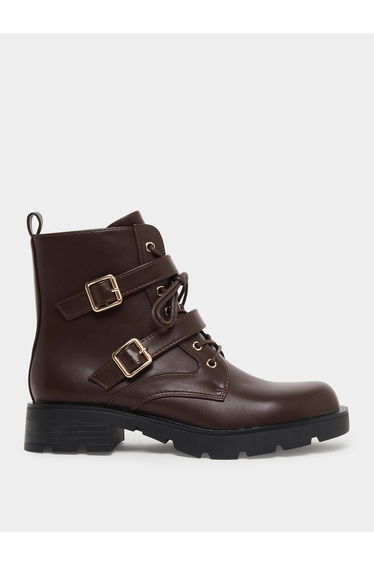 Brown Buckle Ankle Boots