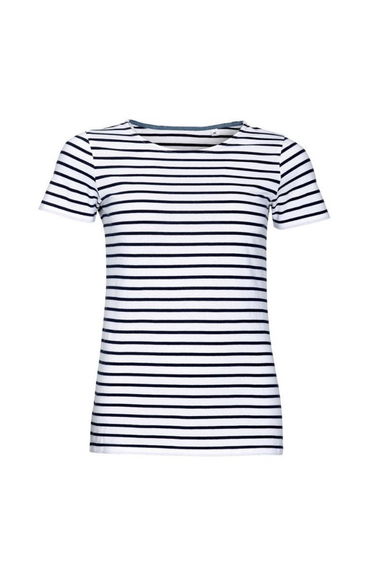SOLS Womens/Ladies Miles Striped Short Sleeve T-Shirt - White/Navy
