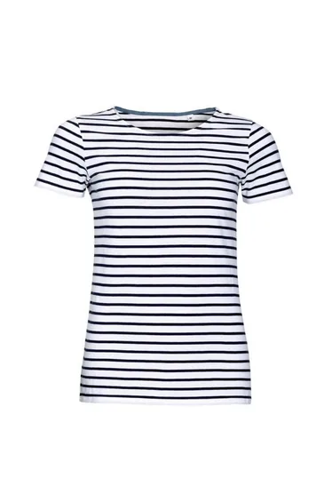 SOLS Womens/Ladies Miles Striped Short Sleeve T-Shirt - White/Navy