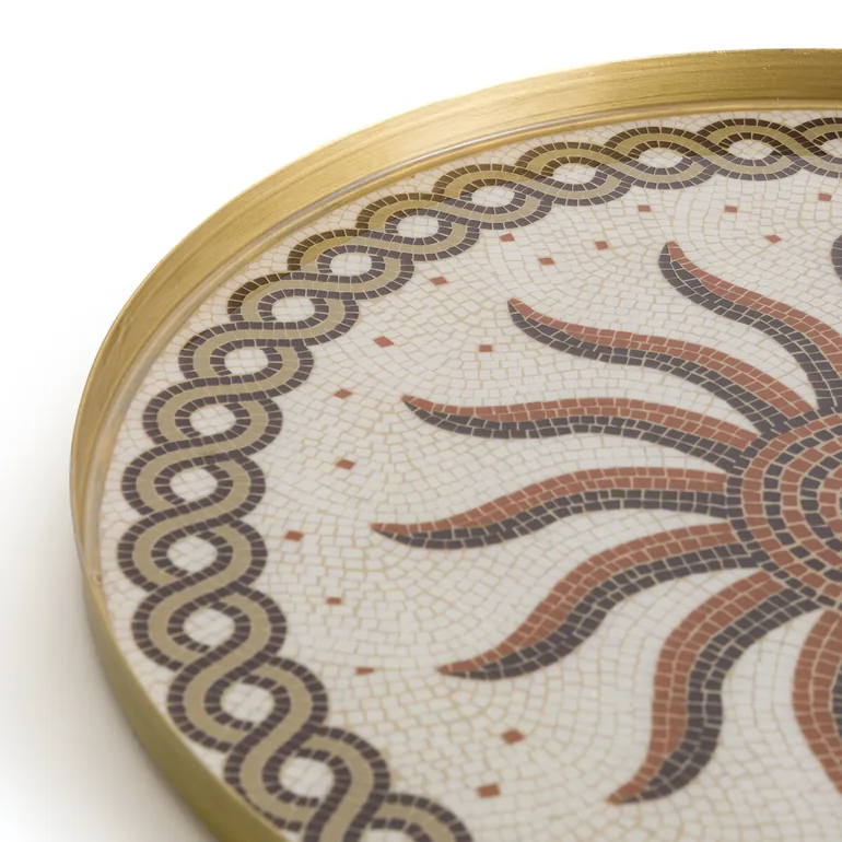 Solaro Round Mosaic Metal Tray - 2