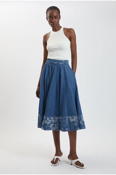 Jacquard Denim Full Skirt