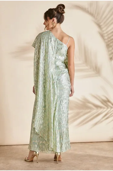 Metallic One Shoulder Maxi Dress