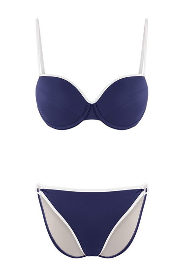 Dark Navy Blue Blocky Balconette Regular Waist Bikini Set