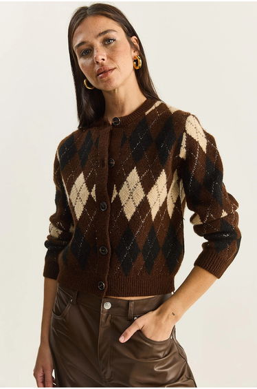 LUCCI Thick Jacquard Knit Cardigan with Button Closure