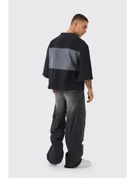 Oversized Embroidery Football Denim T-Shirt - washed black - 4