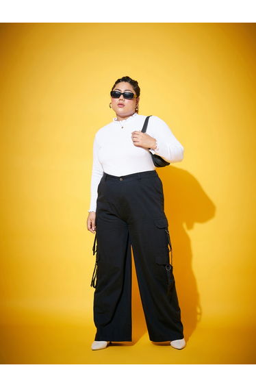 Plus Size Black Cargo Trousers