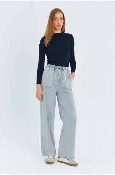 Mixray Elastic Waist Straight Leg Cotton Pants