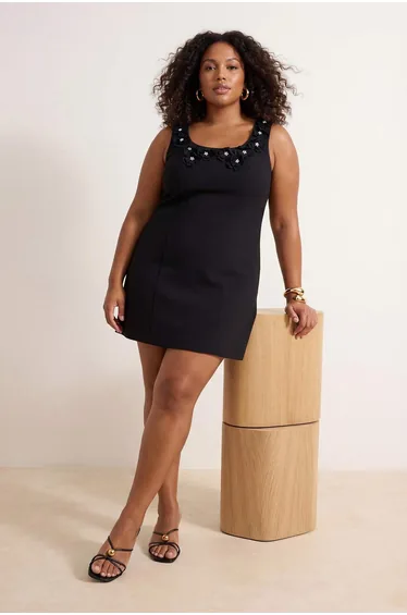 Black Finike Woven Large Size Dress