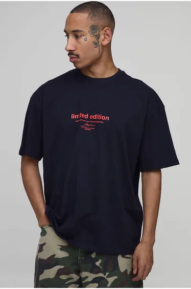 Oversized Limited Edition Signature Print T-Shirt - navy