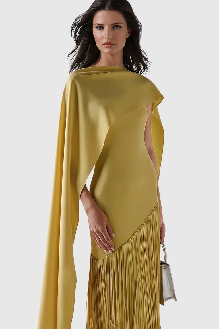 slim fit dress slacks Hand-Embroidered Tulle Evening Dress with Removable Shawl by Shalky main image 0