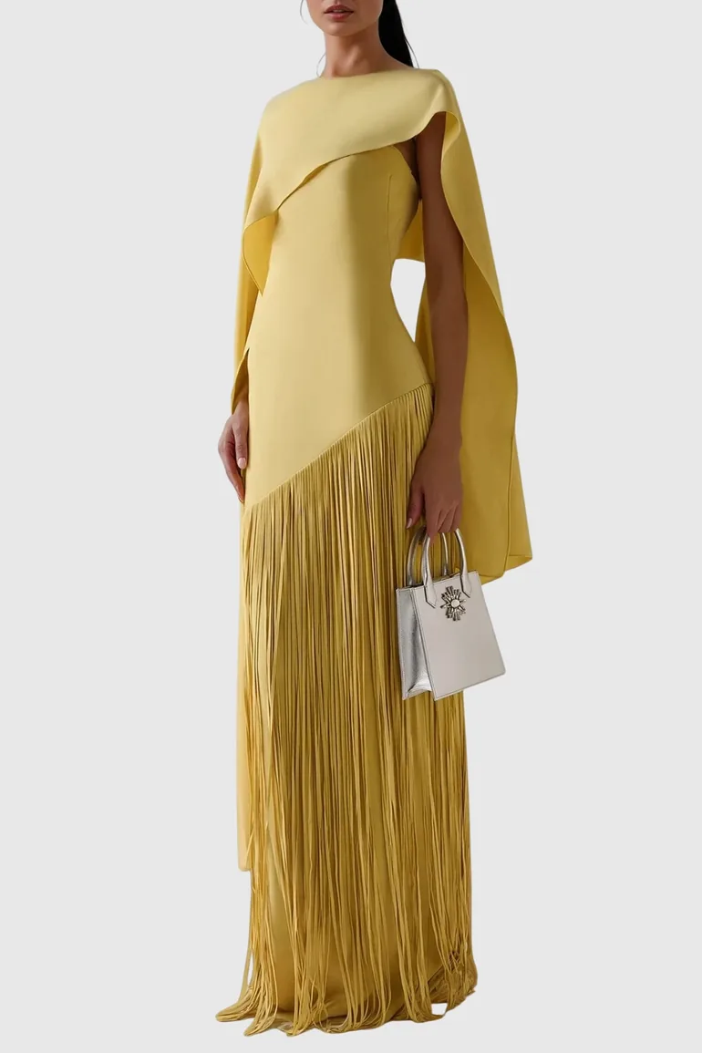 Donaldina Fringe Shawl Maxi Dress - 2