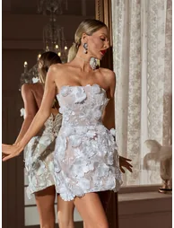 Zeina Strapless Flower Embroidered Mini Dress - 3