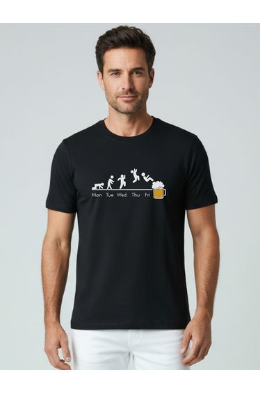 Men Black Crew Neck Graphic Print T-Shirt