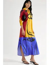 MSN Abstract Print Maxi Dress with Button Closure - 2