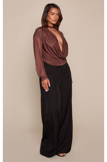 Shape Chocolate Mesh Cut Away Blouse